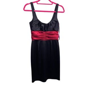 NW Collections XS Black Satin Red Ruched Waist Cocktail party dress y2k